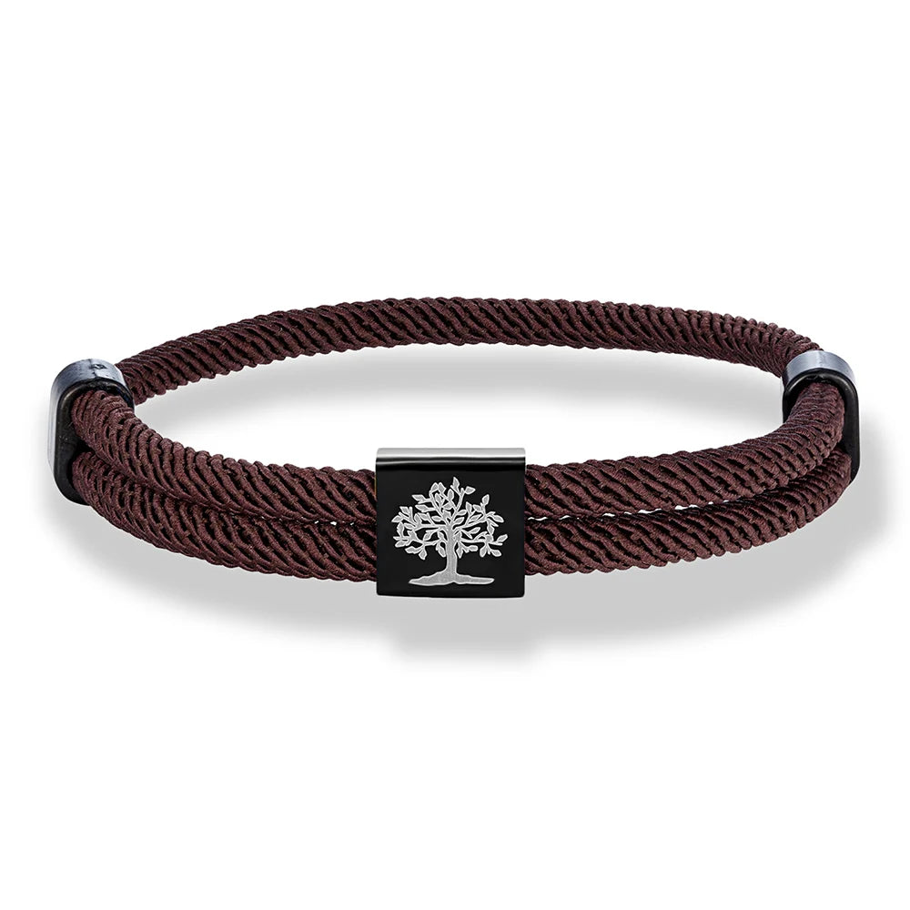 MKENDN Handgefertigtes marineblaues geflochtenes Seilarmband aus Edelstahl. Der Baum des Lebens, quadratische Armbänder für Männer und Frauen, Paarschmuck