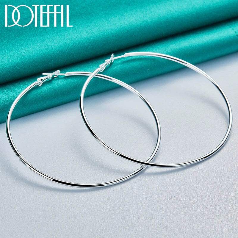 DOTEFFIL 50/60/70/80mm 925 Sterling Silber Glatte Runde Kreis Creolen Für Frauen Mode Charme engagement Hochzeit Schmuck
