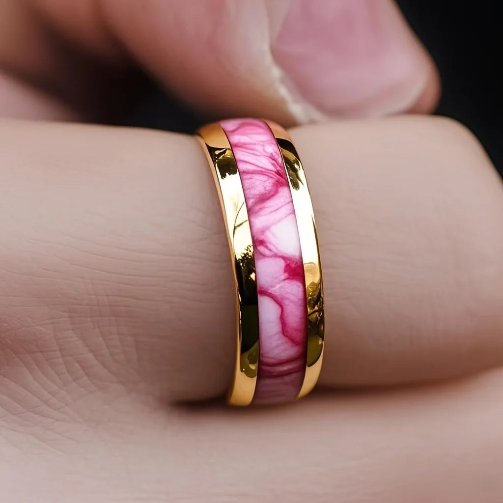 8MM Mode Rosa Abalone Shell Inlay männer Ring Einzigartige Gold Farbe Hochzeit Engagement Edelstahl Ringe Frauen Party ring