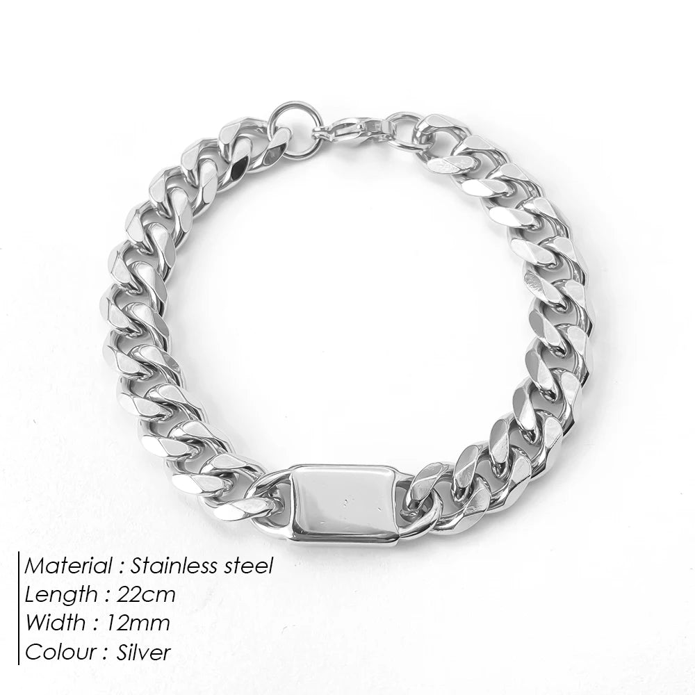 eMancoUnisex Edelstahl Trendy Quadrat Armband Hip-Hop Mode Einfache Kalte Coole Stil Armbänder Hand Schmuck48 Stunden Schiffsm
