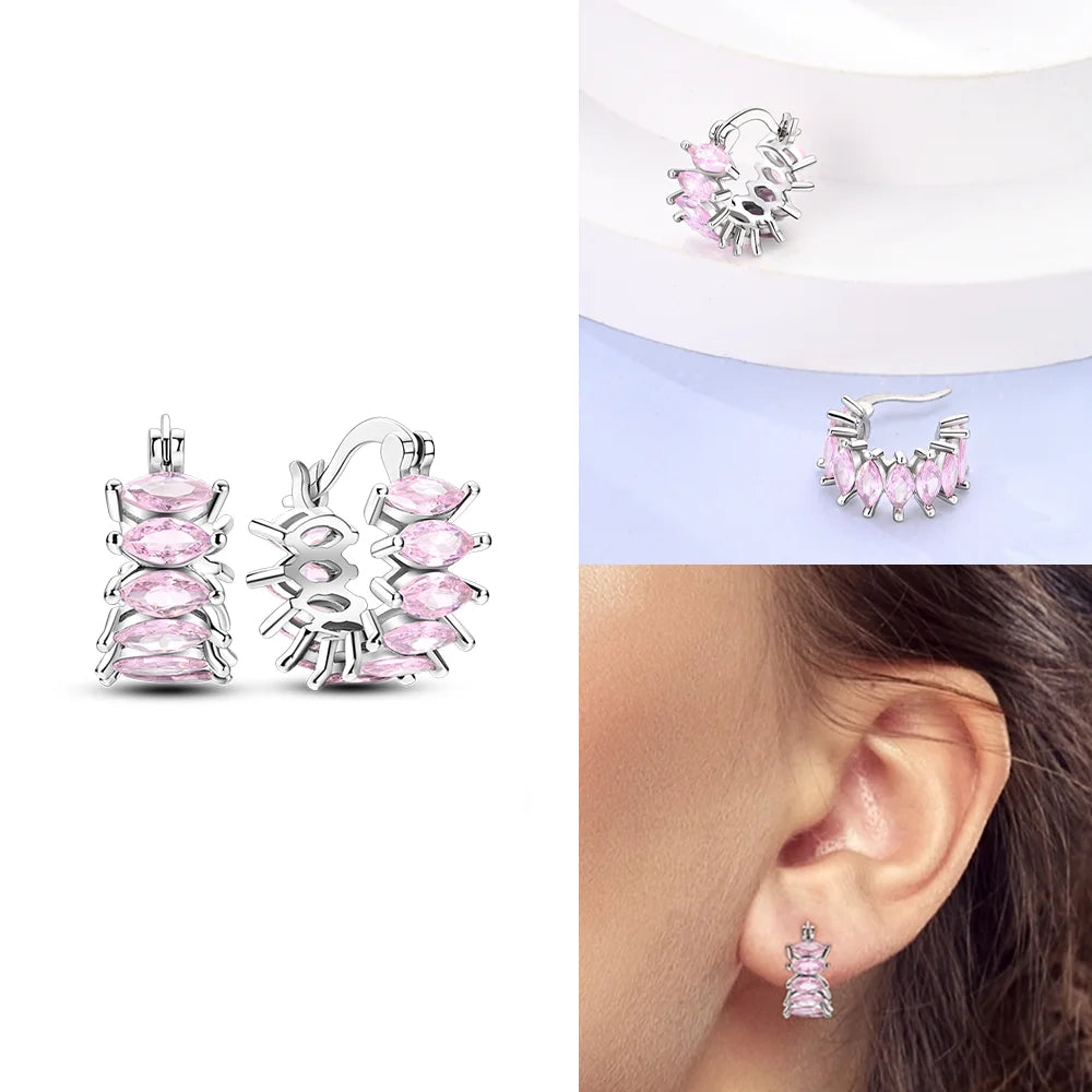 Schmetterlings-Ohrringe, Original 925er Silber, rosa Schleife, Herz, Zirkon, Stern, Blume, Ohrstecker, Damen, Schmuck, Geschenk, Liebe, Valentinstag-Set