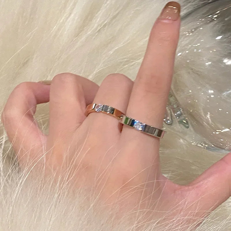 Titanstahlringe für Frauen, minimalistischer silberfarbener Zirkonring für Männer, Mode, Verlobung, Hochzeit, Schmuck, Geschenke, Anillos Alem