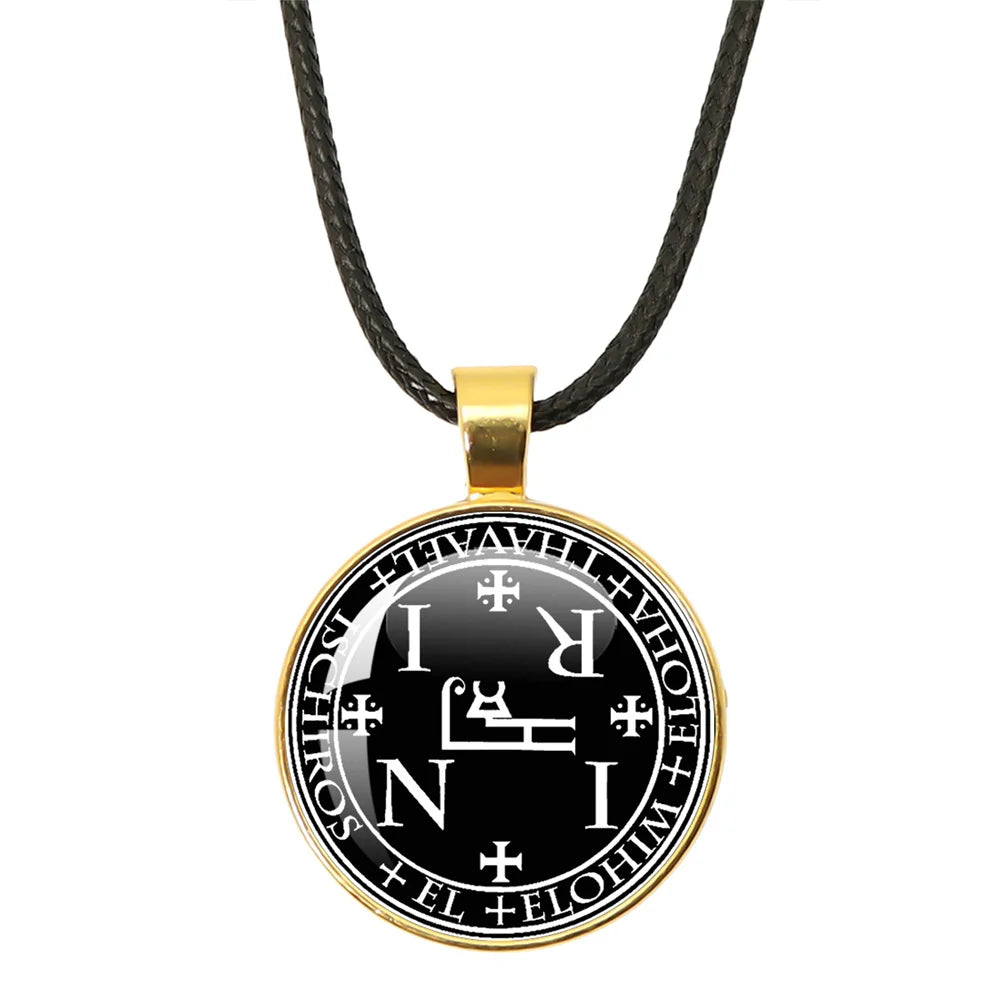 Siegel der sieben Erzengel Medaille Leder Seil Halskette Michael Raziel Uriel Gabriel Anhänger Rune Halskette Schutz Amulett Geschenke