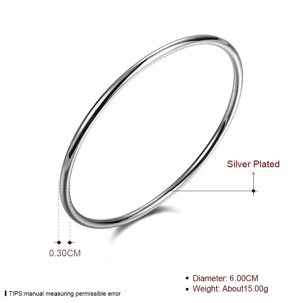 Damen-Armreif aus 925er-Sterlingsilber, schlichtes Single-Loop-Design, Durchmesser 6,5 cm, Silber-Hochzeitsschmuck