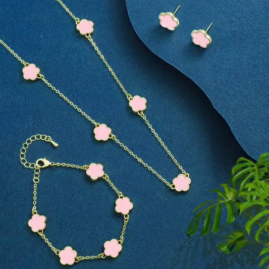 4-teiliges Damen-Schmuckset, modische und einfache Blumen-Halskette, Armband, Ohrring-Schmuckset, geeignet für den täglichen Gebrauch, Geschenke für Fr