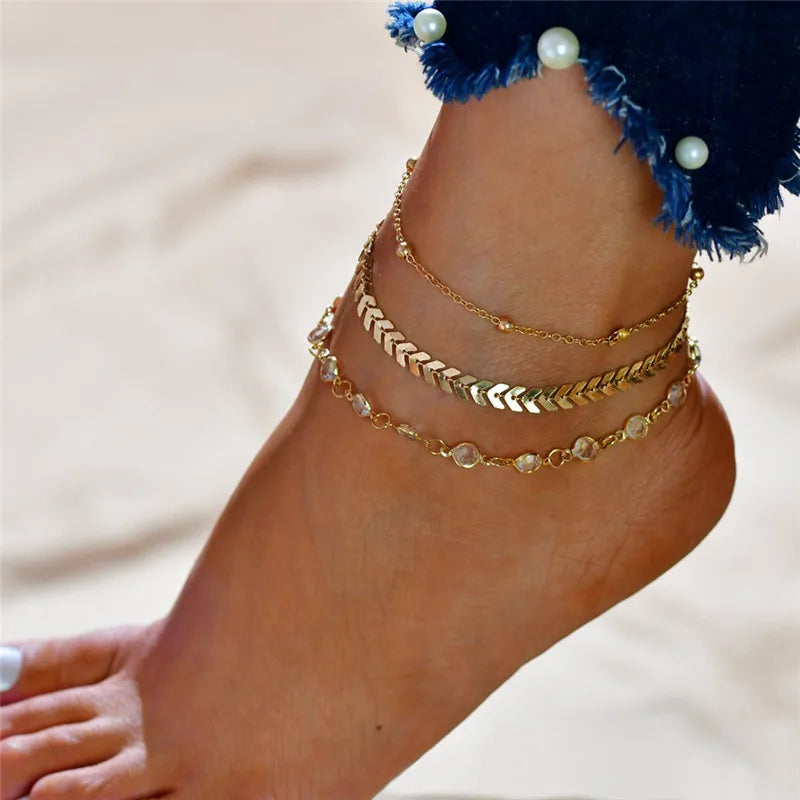 Modyle 2024 Neue Böhmen Handschellen Fußkettchen Multilayer Silber Farbe Fuß Kette Fashion Ankle Armband Für Frauen Strand Schmuck