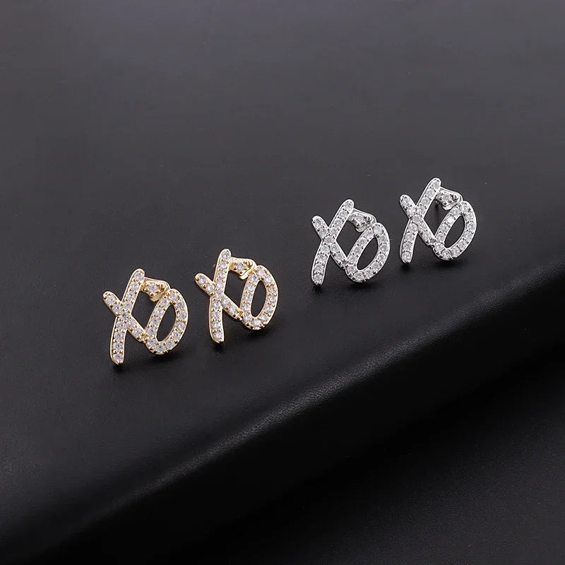Hochwertiges Hip Hop Zirkonia Xo Buchstaben Anhänger Ohrringe Halskette Set für Männer und Frauen Modetrend Schmuck