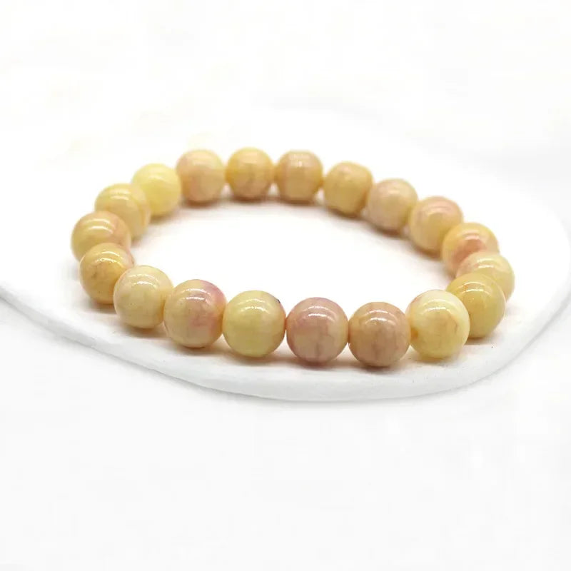 Natürliches rosa/buntes Kristall-/Porzellan-Armband mit Eis-Rissmuster und gemusterten Perlen, einzelner Kreis, glücklicher Heilstein, Schmuck, Geschenk