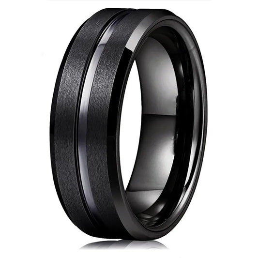 Mode 8mm männer Schwarz Wolfram Hochzeit Band Ringe Schwarz Nut Abgeschrägte Kante Verlobungsring für männer Valentinstag geschenke Schmuck