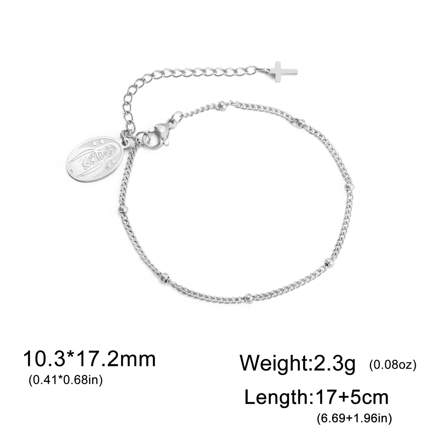 Edelstahl Perlen Kreuz Jungfrau Maria Anhänger Armband Modeschmuck Armband Geschenk für Frau