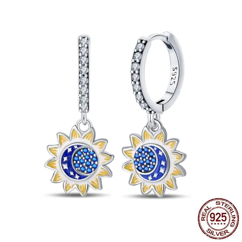 Leuchtende Muschel-Ohrringe für Damen, Original-Ohrringe aus 925er-Sterlingsilber, Pavé-CZ-Stern, Mond, Creolen, Verlobung, Hochzeit, Schmuck