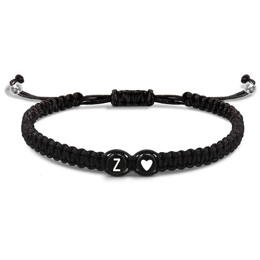 Trendiges schwarzes 26-Buchstaben-geflochtenes Armband, handgefertigt, verstellbares Seil, gewebtes Armband, Handgelenkschmuck, Accessoires, Paar-Geschenk