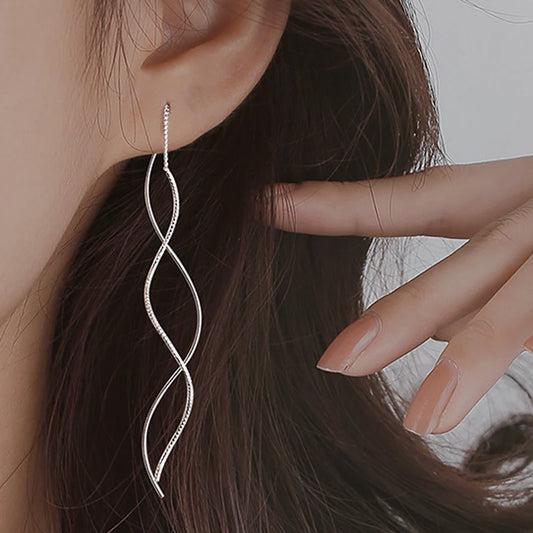 Koreanische Mode Lange Welle Quaste Ohrringe für Frauen Schmuck 2024 Trend Neue Rotierenden Twisted frauen 925 Silber Nadel ohrringe