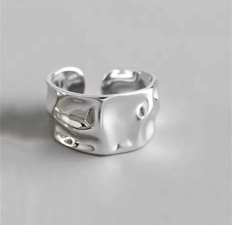 Mode Silber Farbe Unregelmäßige Öffnung Ring Für Frauen Männer Geometrische Breite Punk Ringe Einzigartige Design Finger Schmuck Für Party