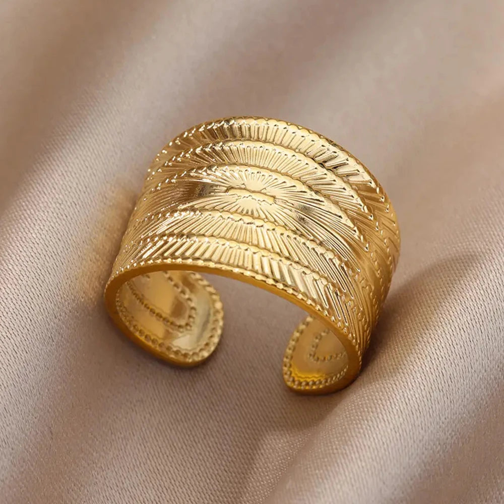 Edelstahl Ringe Für Frauen Männer Gold Farbe Hohl Weit Offenen Ring Weiblich Männlich Mode Hochzeit Party Finger Schmuck Geschenk 2024