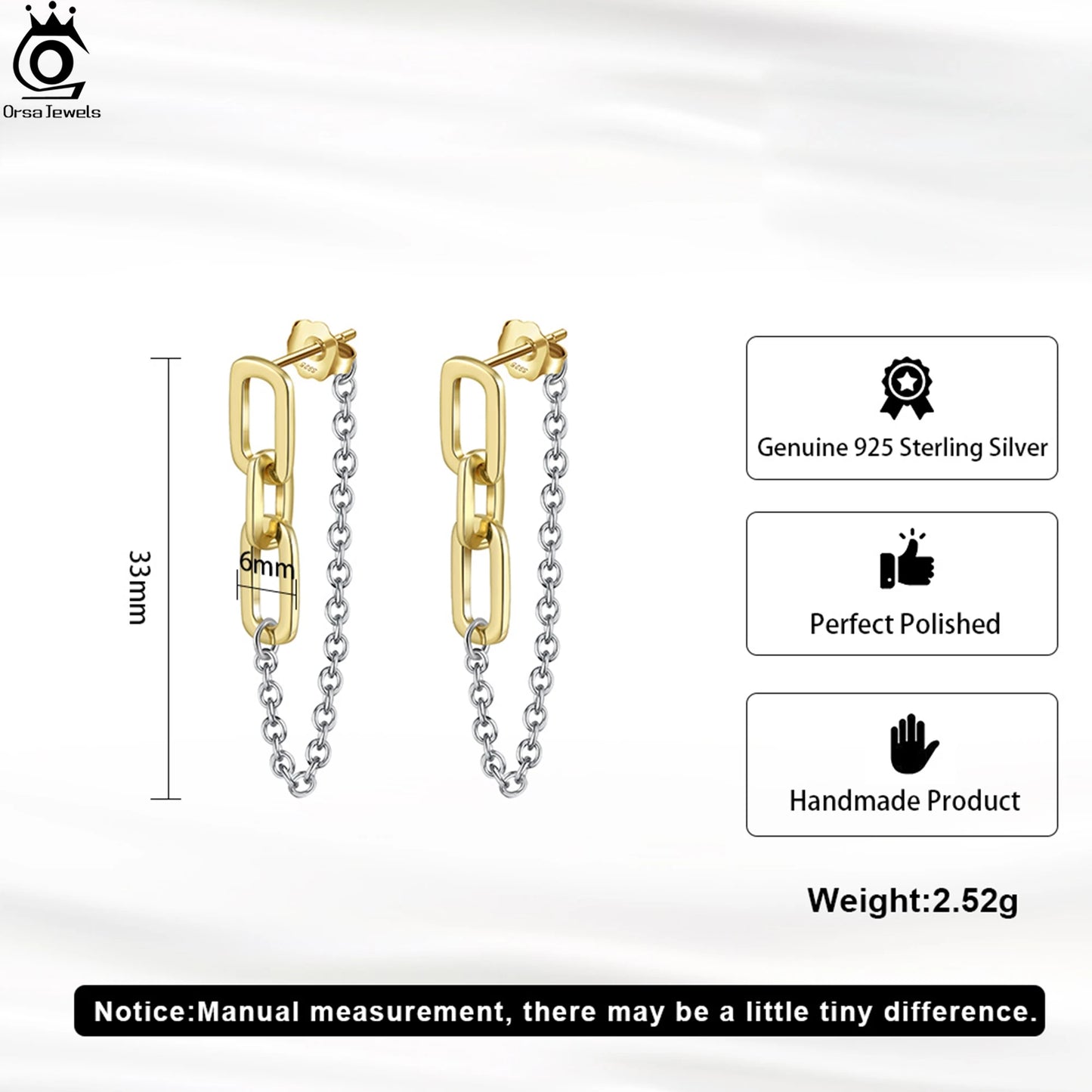 ORSA JEWELS S925 Silber Ohrhänger O-Kette & Büroklammer Kette Design Minimalismus Stil Ohrschmuck Edlen Schmuck Geschenk APE143