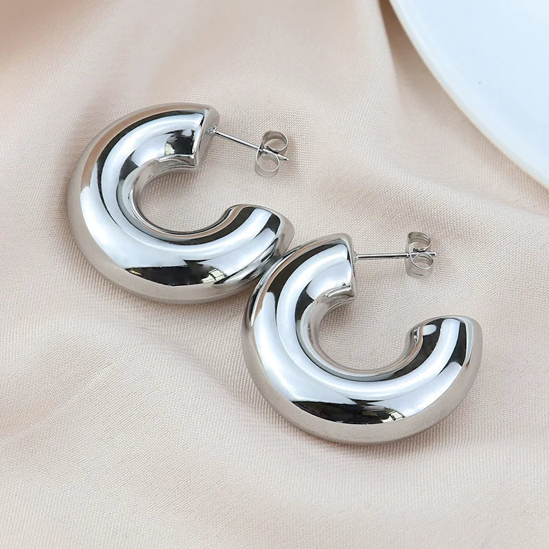 Extra große klobige Creolen für Damen, vergoldetes Edelstahlrohr, dicke Creolen, leichter Schmuck, Geschenke, 25/30/40 mm