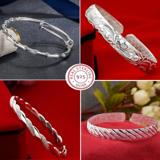 Neue 925er Sterlingsilber, original romantische Gypsophila-Stern-Armreifen für Damen, Armbänder, Mode, Party, Hochzeit, Accessoires, Schmuck