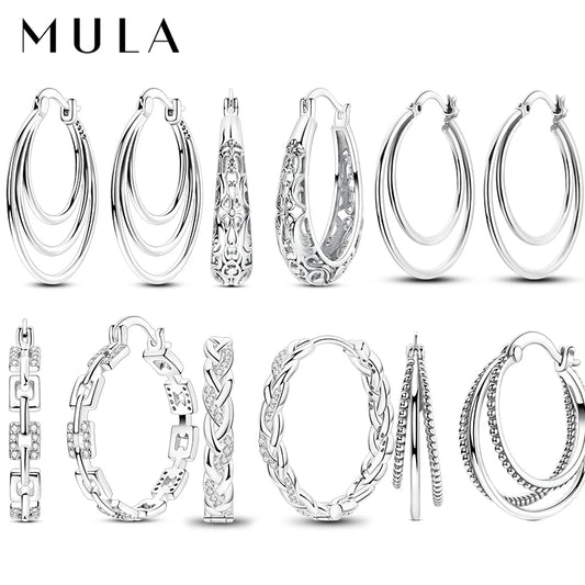 MULA Creolen aus 925er-Sterlingsilber, Kreis-Creolen für Damen, Zirkon, Original-Pendientes, edler Schmuck für Frauen, DIY-Geschenk