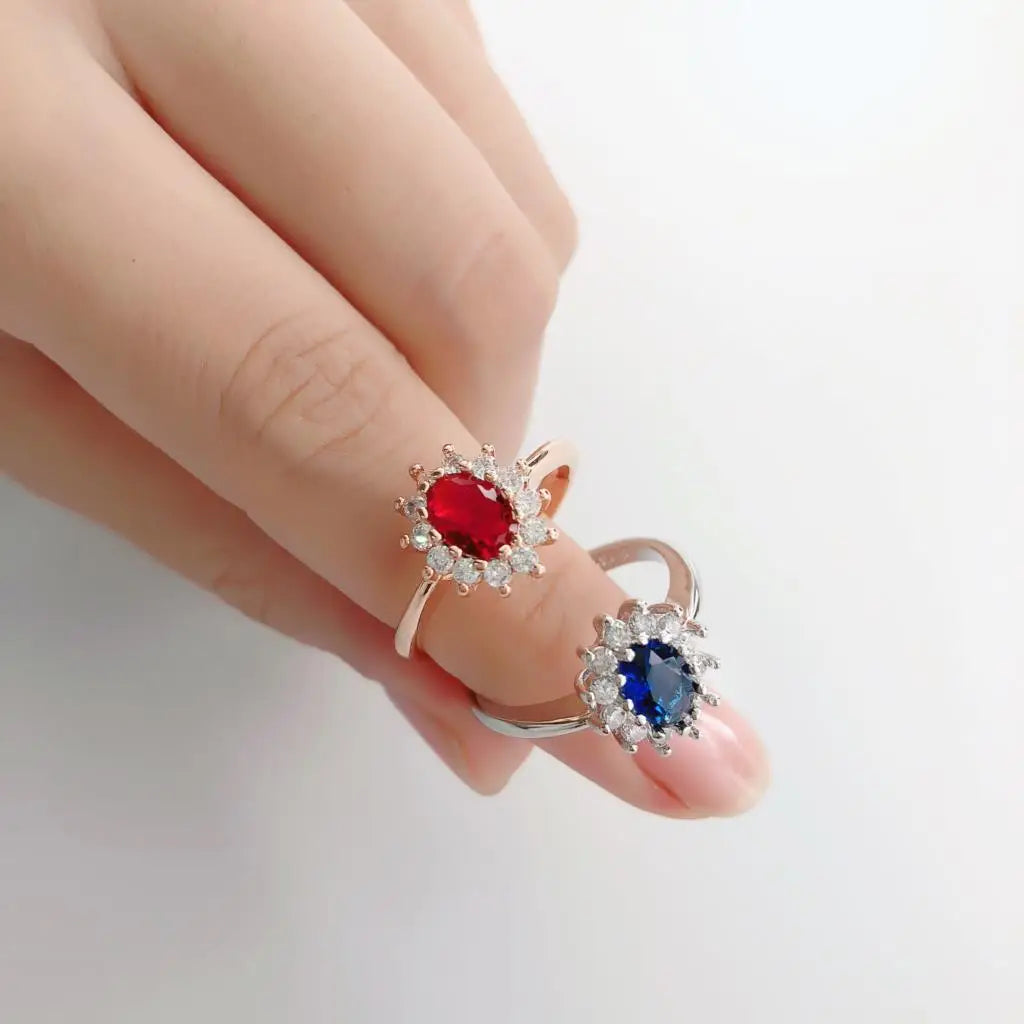 Prinzessin Kate Ringe Für Frauen Blau Kristall Hochzeit Engagement Braut Versprechen Ehe Ring Für Braut Weibliche Mode-Schmuck R076