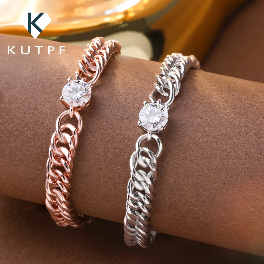 Kubanisches Kettenarmband mit 1 Karat Moissanit-Diamantarmbändern für Damen, 925er Sterlingsilber, vergoldet, 18 Karat Weißgold, edler Schmuck