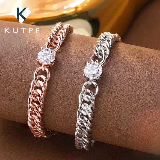 Kubanisches Kettenarmband mit 1 Karat Moissanit-Diamantarmbändern für Damen, 925er Sterlingsilber, vergoldet, 18 Karat Weißgold, edler Schmuck
