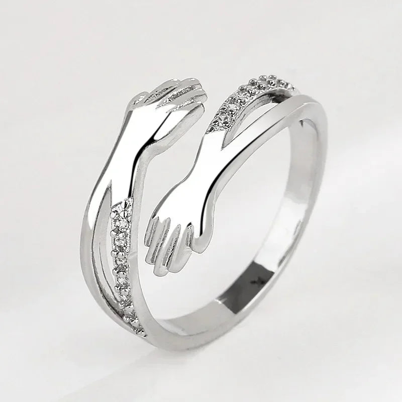2024 neue Umarmung ringe für Frauen Edelstahl geometrische Umarmung Paar verstellbare Frauen Ring Hochzeit Weihnachten ästhetischen Schmuck Geschenk