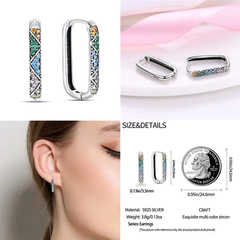 2024 Hotsale Ohrringe aus 925er-Sterlingsilber, Creolen mit Pavé-CZ-U-Form, Zirkon für Frauen, funkelnd, mit Größe, Modellanzeige