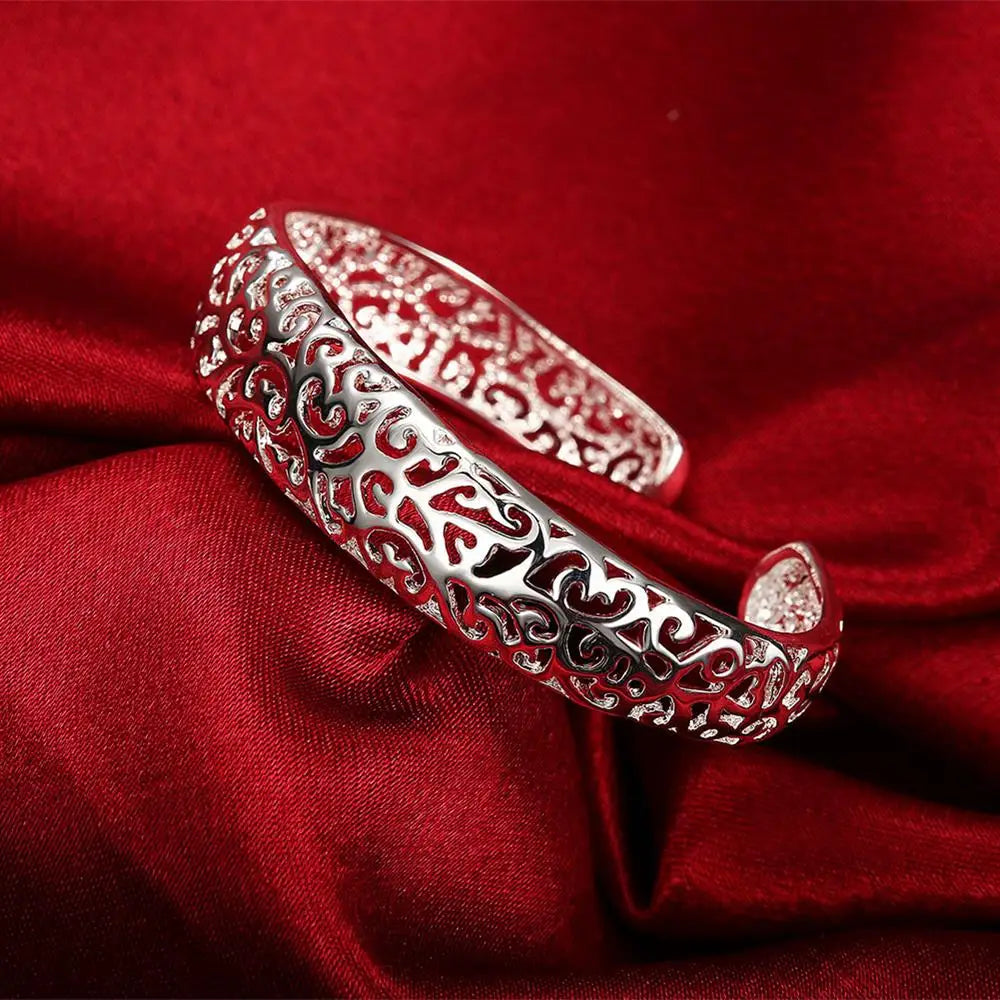 Feine Hohlmuster-Armreifen aus 925er-Sterlingsilber, Manschettenarmbänder für Frauen, verstellbar, modischer Luxusschmuck, Hochzeitsgeschenke