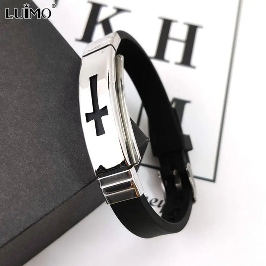 1pc Silikon Schnalle Armbänder Armreif Mode coole Armband Schmuck Damen Herren Kreuz Edelstahl christlichen religiösen Amulett