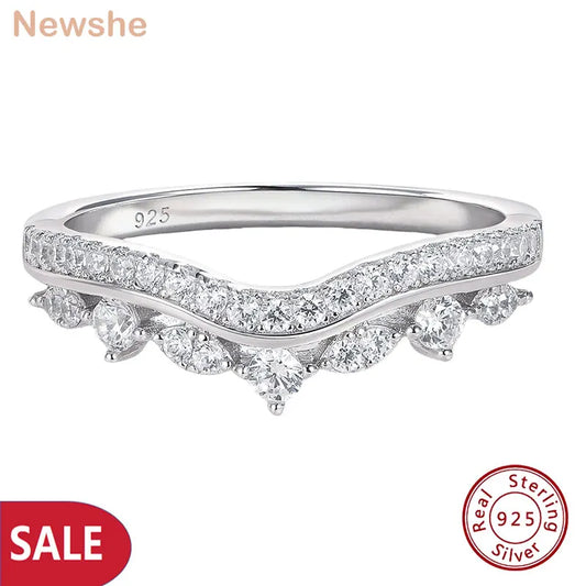 Newshe Ehering aus 925er-Sterlingsilber für Damen, halbe Ewigkeit, AAAAA-Ringe mit kubischem Zirkon, Ausverkauf