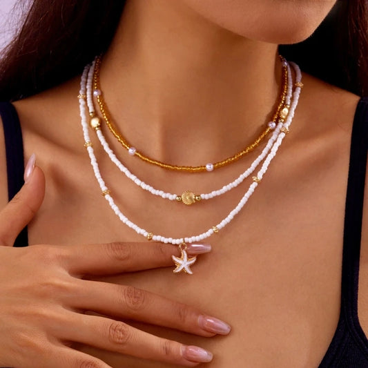 Elastische Meeresschalenperlen Schmuck -Nackenarmband Spuklet Set xx9c