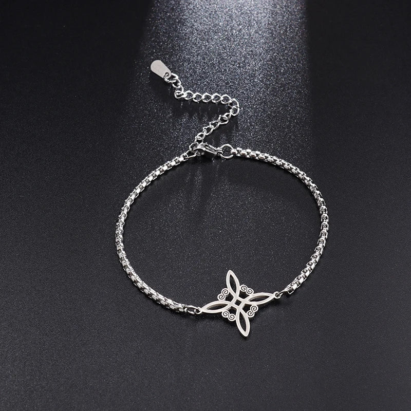 Hexenknoten-Manschettenarmband aus Edelstahl, heidnisches Hexerei-Symbol, magischer Knoten, viel Glück, Amulett, Armreifen, keltischer Knoten, Schmuck