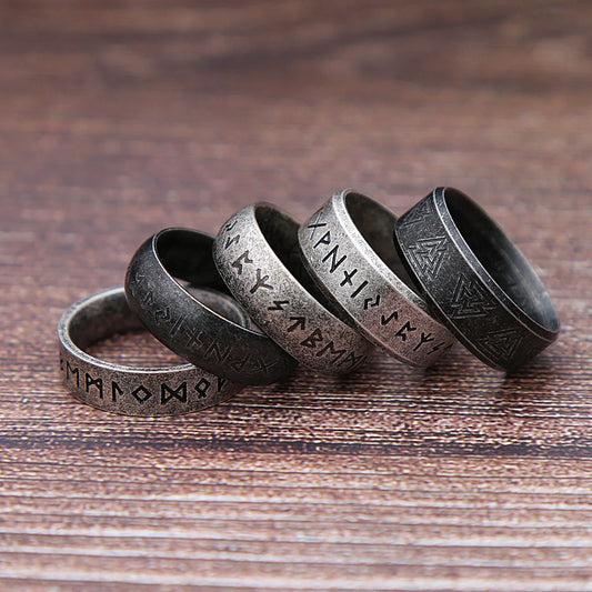 Mode Retro Viking Rune Ring für Männer Frauen 316L Edelstahl Odin Brief Ringe Paar Einfache Amulett Schmuck Geschenke Großhandel