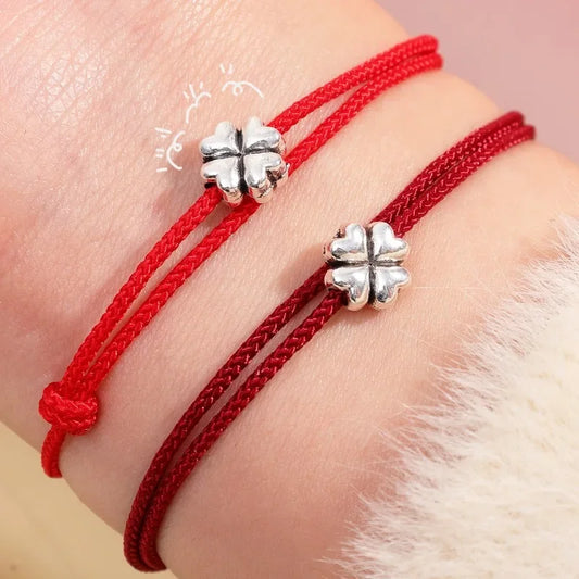 1/3Pcs Minimalistischen Vierblättriges Kleeblatt Armbänder Frauen Männer Einstellbare Handgemachte Rote Glück Seil Paar Freundschaft Schmuck Zubehör