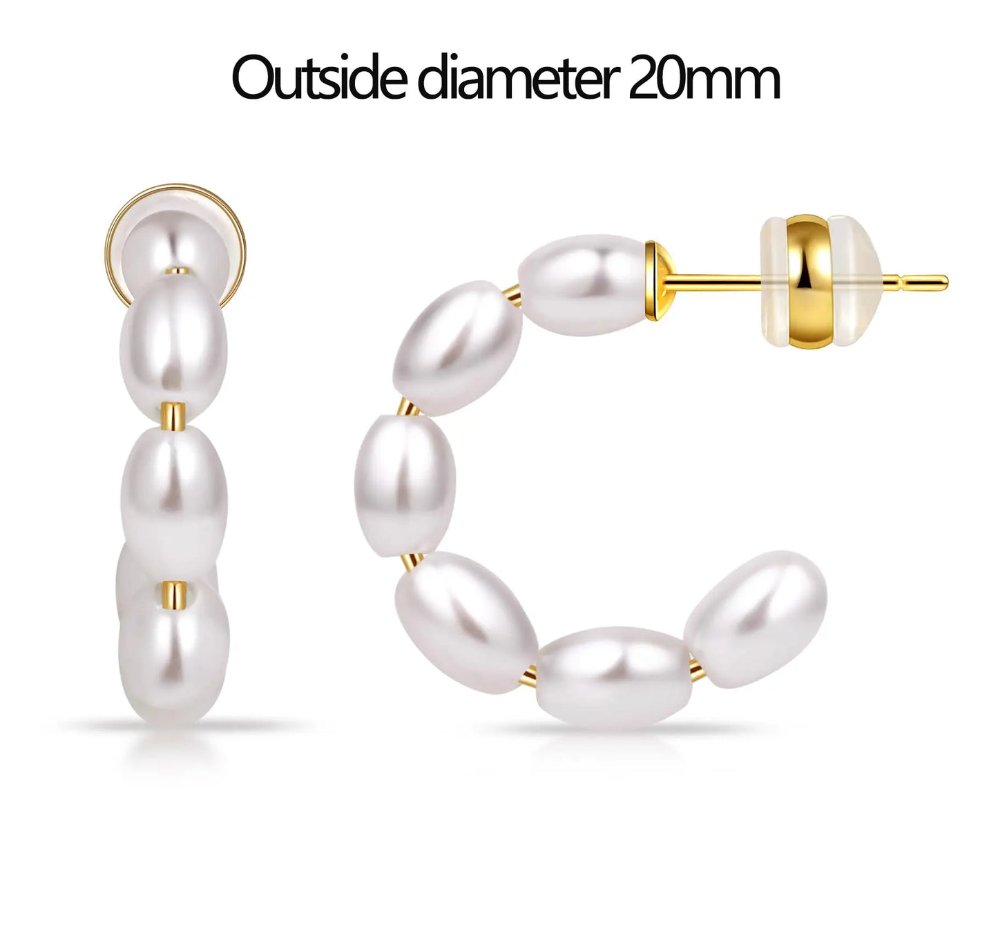 Shevalues 4 mm dicke ovale Perlen-Creolen für Damen, 925er Sterlingsilber, Nadelohrring, Schmuck, Damen-Vintage-Ohrringe als Geschenk