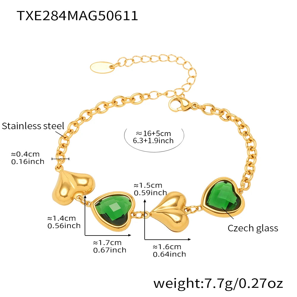 Edelstahl-Halskette, Armbänder, Ohrringe für Frauen, 6 Farben, Herz, facettierte tschechische Glas-Halsketten, Armband, baumelnde Ohrringe-Set