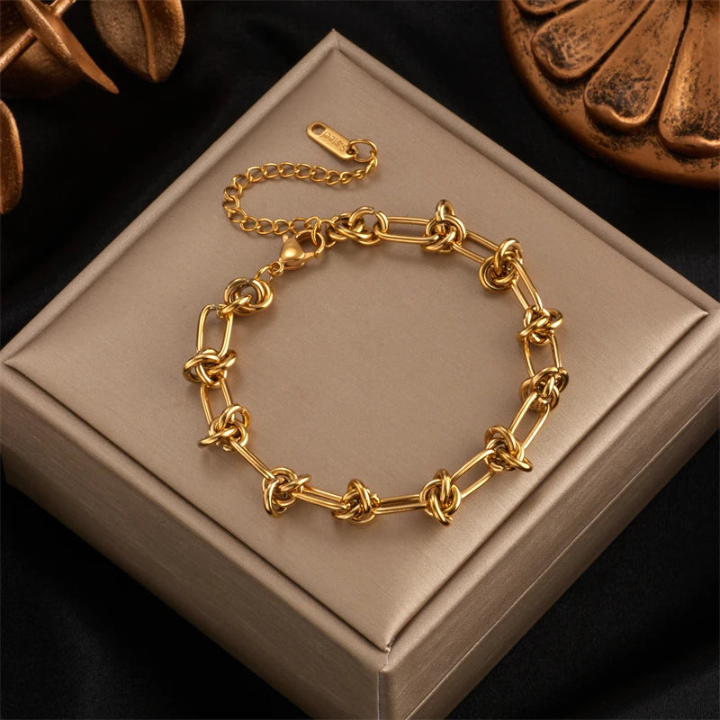 DIEYURO 316L Edelstahl Gold Silber Farbe Twist Knoten Halskette Armbänder Für Frauen Mädchen Neue Mode Lichtecht Schmuck Set