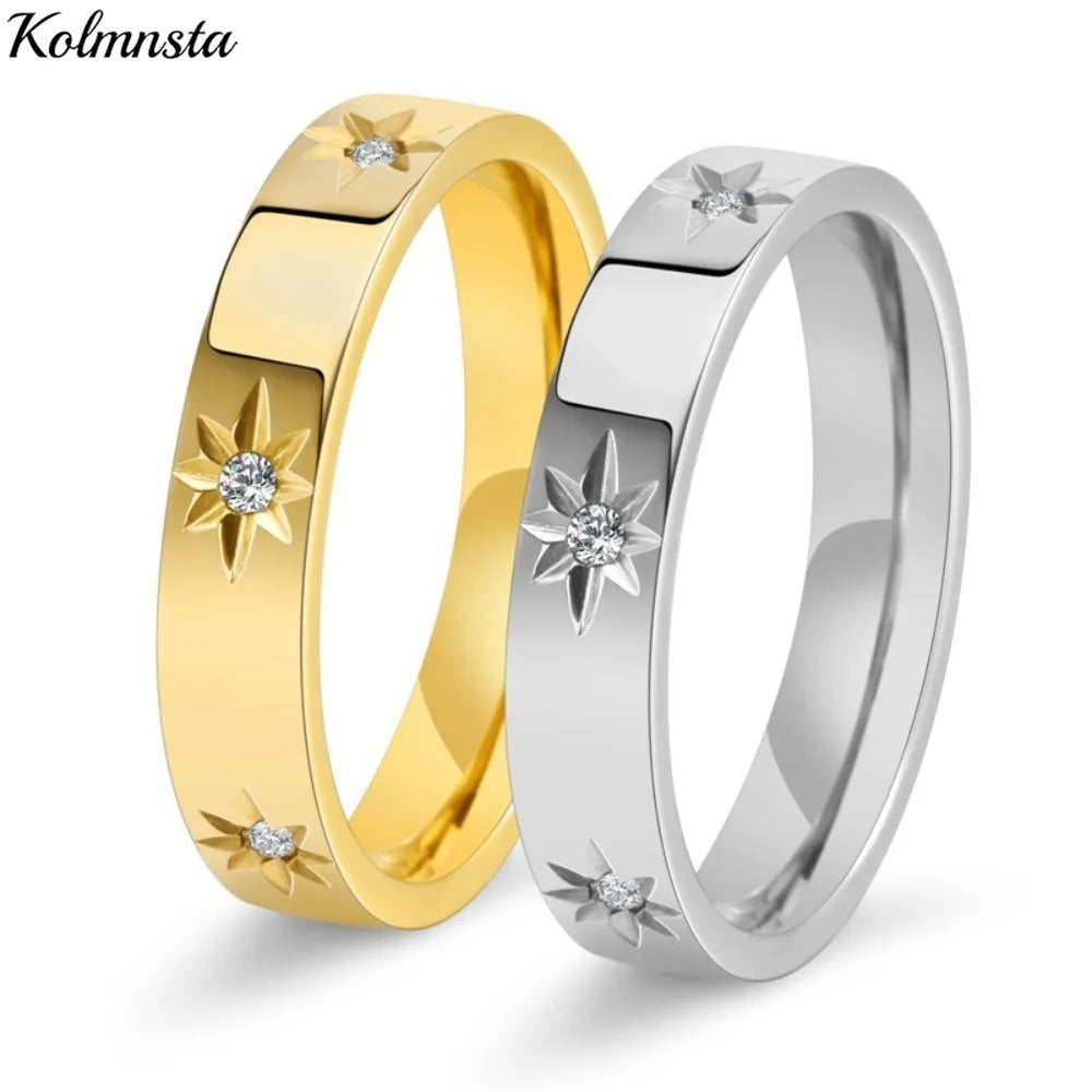 Kolmnsta Neue 4mm Sonnenblume Titan Stahl Ring Für Frauen Vergoldet Kubikzircon, Verlobung, Hochzeit Ringe Paar Schmuck geschenke