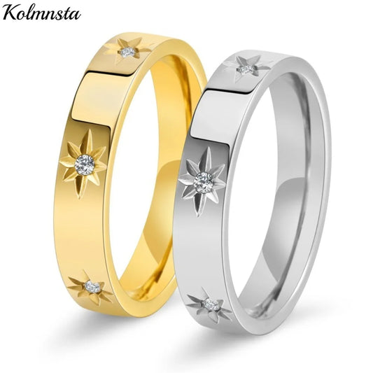 Kolmnsta Neue 4mm Sonnenblume Titan Stahl Ring Für Frauen Vergoldet Kubikzircon, Verlobung, Hochzeit Ringe Paar Schmuck geschenke