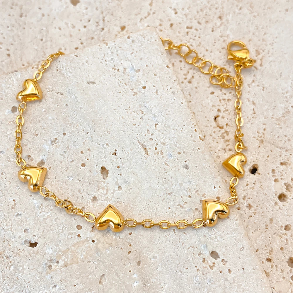 eManco Edelstahl Gold Farbe Herz Liebe Armband Für Frauen Mädchen Mode Armreifen Wasserdicht Schmuck Urlaub Geschenk Großhandel