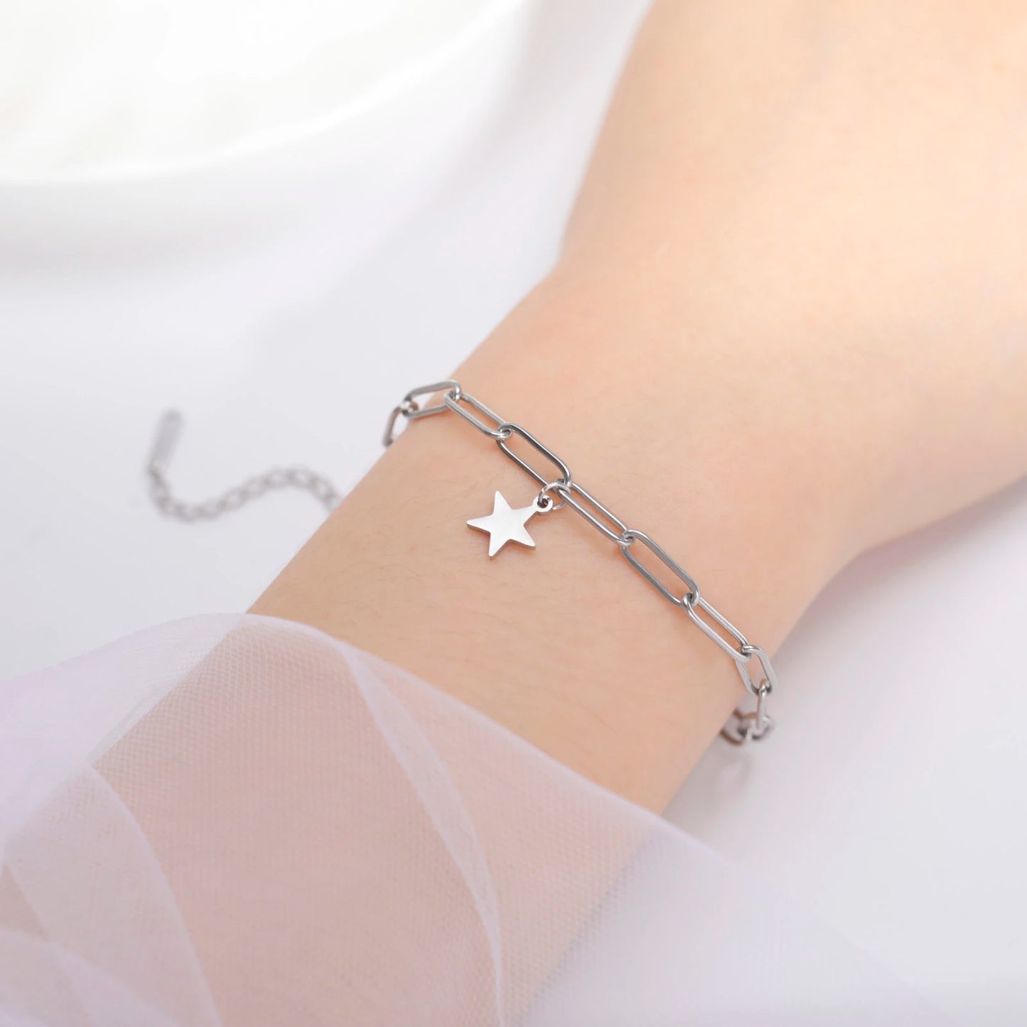 Amaxer Edelstahl Armband für Frauen Mann Pentagramm Büroklammer Kette Pulseira Hochzeitstag Schmuck Mutter Geschenk