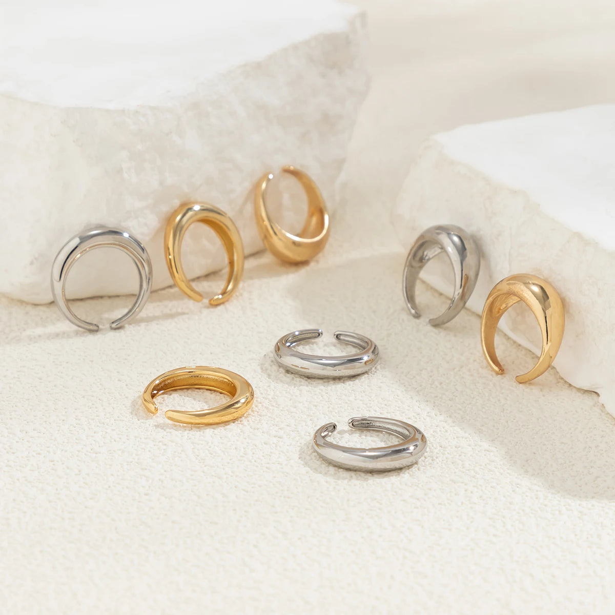 8-teiliges klobiges, offenes, glattes Oberflächen-Ring-Set für Damen, trendige Goldfarbe und Silberfarbe, gemischte Fingerringe, Accessoires, Mode