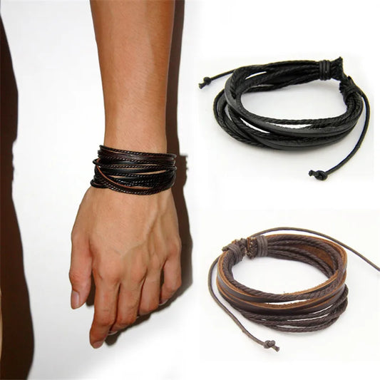 Heißer Verkauf 100% Hand-Woven Mode Schmuck Wrap Multilayer Leder Geflochtenen Seil Armband Männer Armbänder & Armreifen Für Frauen