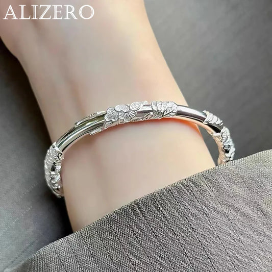 ALIZERO Armreif aus 925er-Sterlingsilber mit vollgeblasenen Blumen für Damen, zarte, offene, verstellbare Armbänder, Modeschmuck