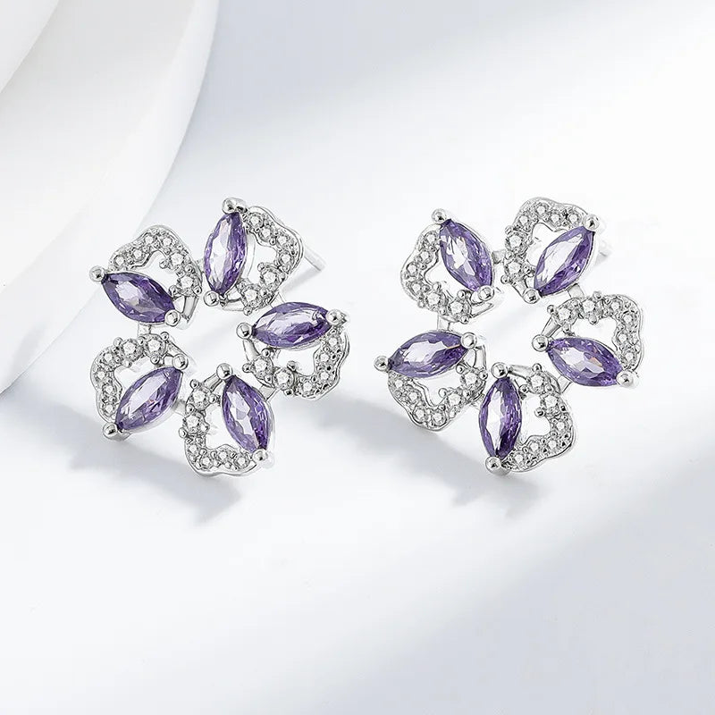 Creolen aus 925er-Sterlingsilber, Nadel, rosa Kristall, Herz-Creolen für Damen, modische geometrische Anhänger-Ohrringe, Luxus-Schmuck, Geschenke