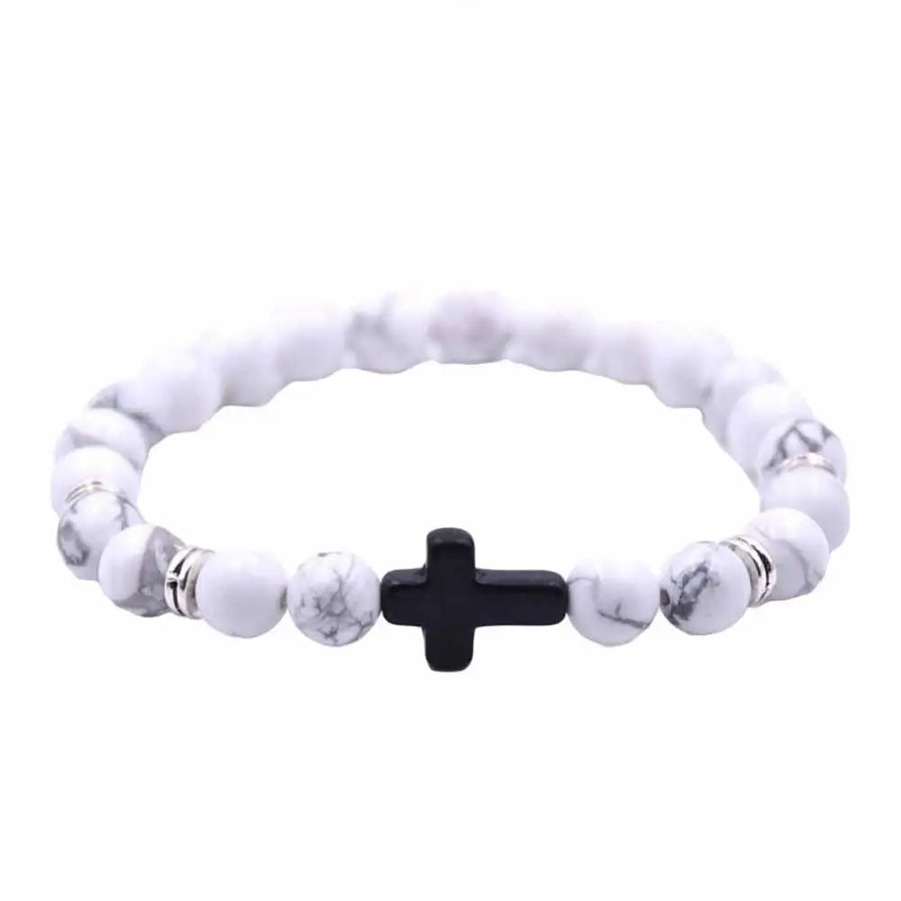Mode Unisex 6 Farben Kreuz Charme elastischen Seil Armband Stein Armreif Schmuck Armbänder auf Hand Armreifen für Frauen Männer