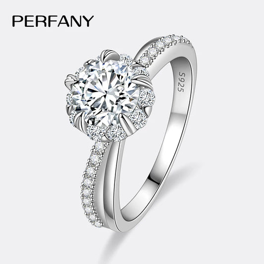 PERFANY 1CT Moissanit Ring für Damen S925 reines Silber vergoldet 18K Weißgold Labordiamant Ewiger Hochzeitsschmuck