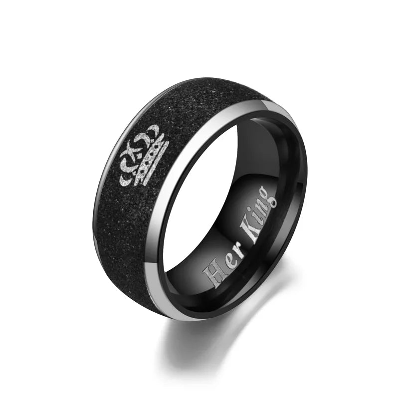 Schwarz Matt Edelstahl Paar Ringe Königin Männer und Frauen Ringe Mode Romantische Paar Ringe Schmuck Großhandel