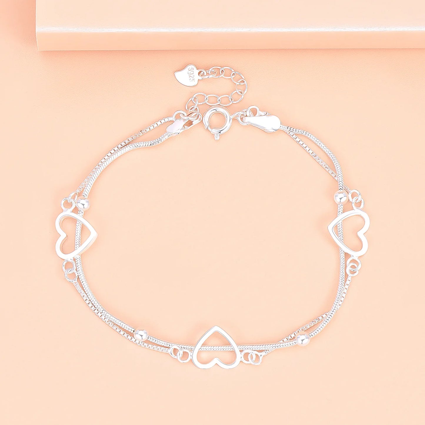 Handarmbänder aus 925er-Sterlingsilber mit Herzkette, Damen, Hochzeit, Damen, Vintage-Luxus-Designer-Schmuck, Accessoires, Argent 925